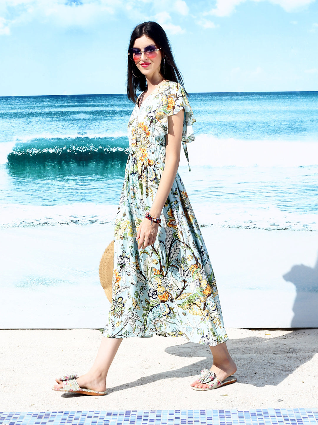 Aqua Floral Midi Dress
