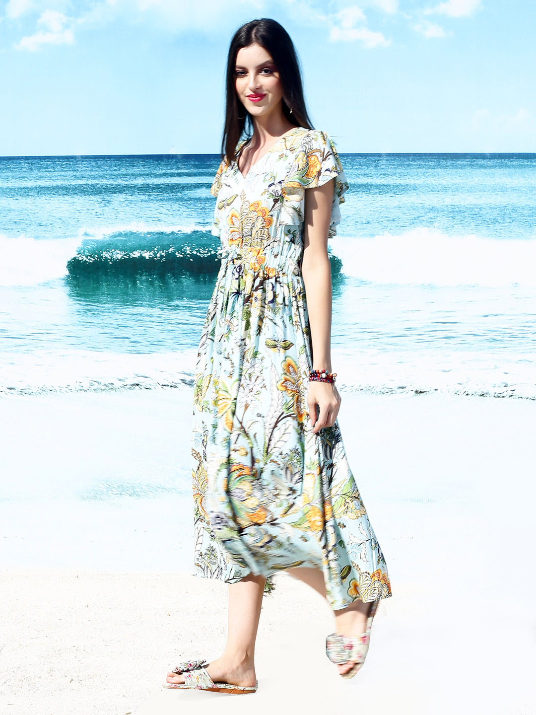 Aqua Floral Midi Dress