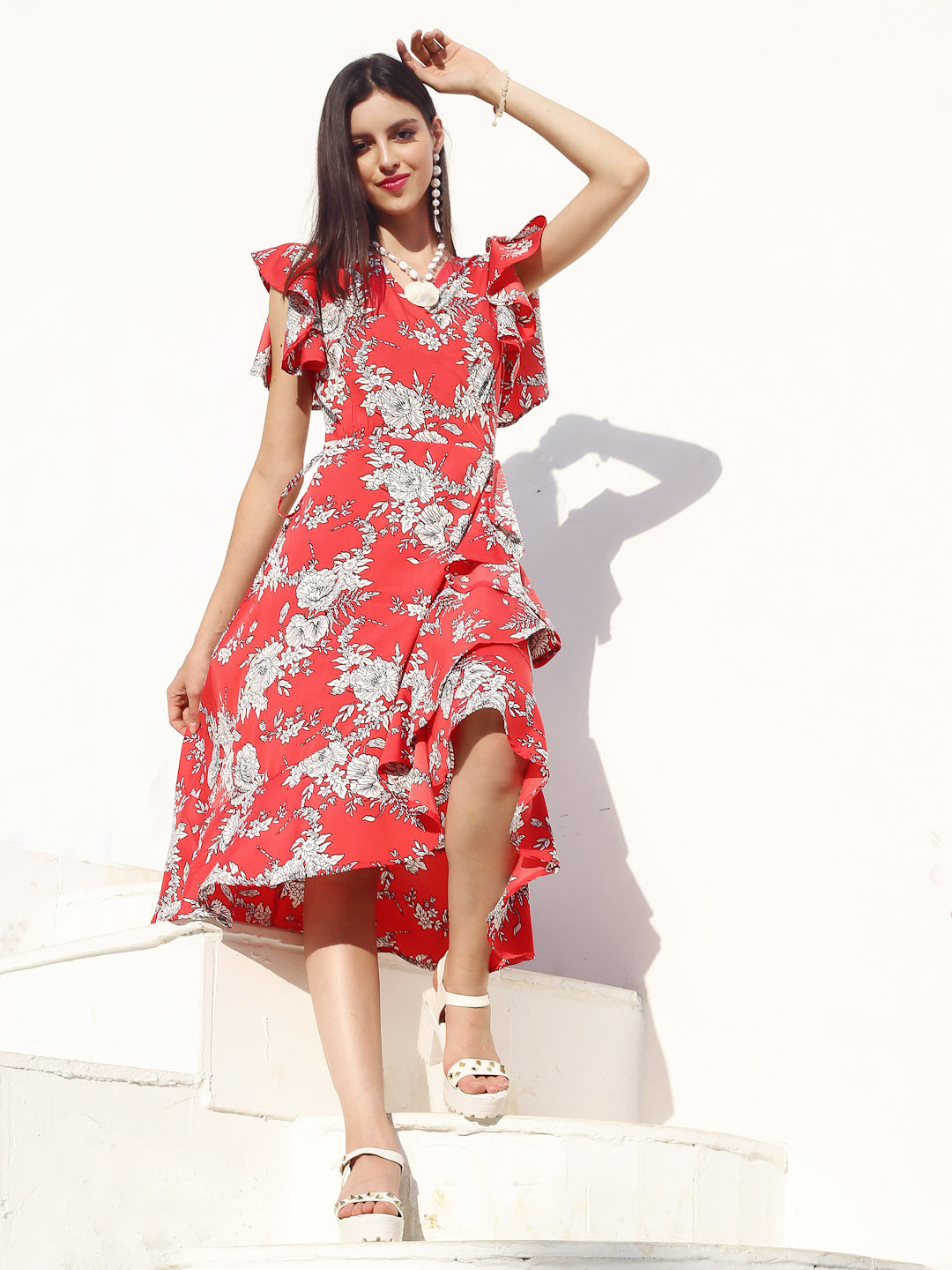 Red floral Midi Dress