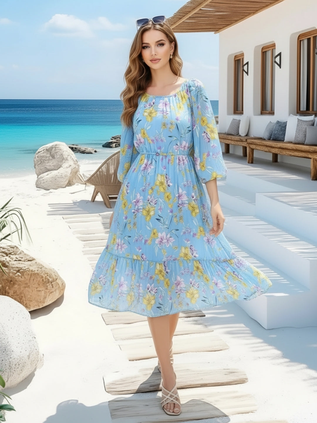 Leight weight flowy Pastel Bloom Vibe Check Twirling Dress