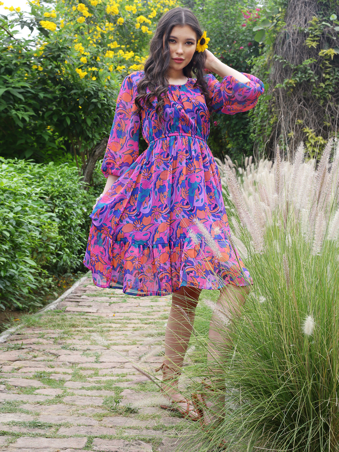 Multi Floral Knee Dress