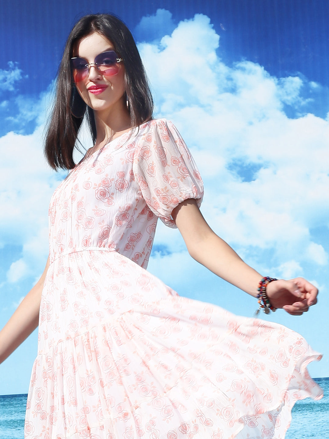 White floral Knee Dress