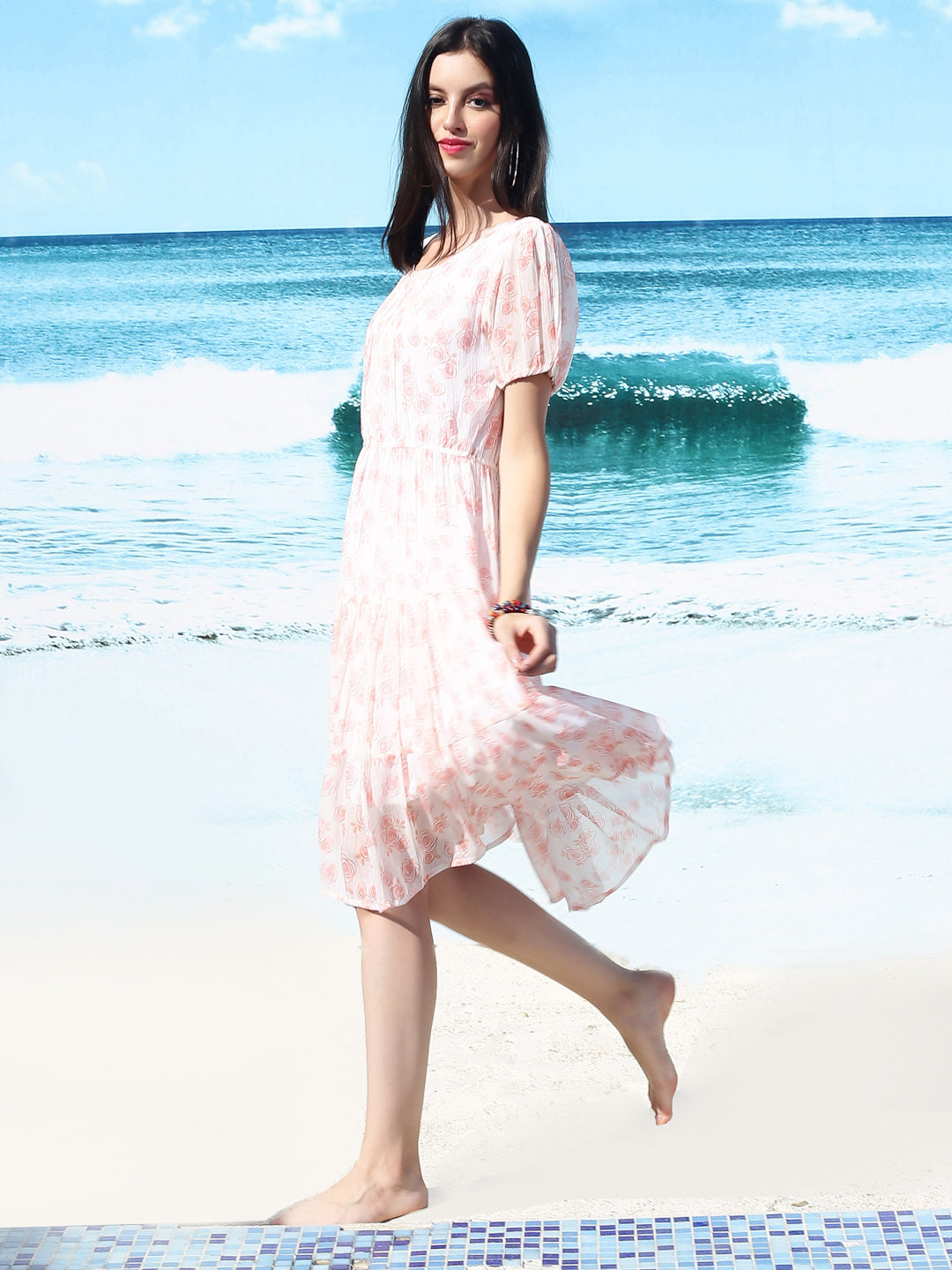 White floral Knee Dress