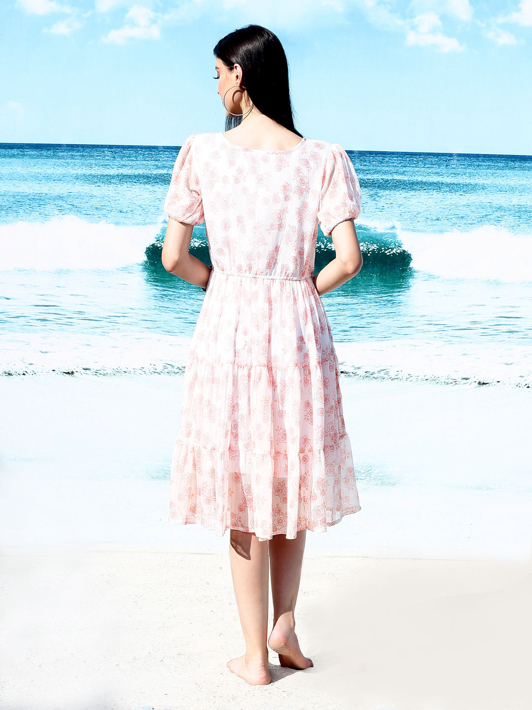 White floral Knee Dress