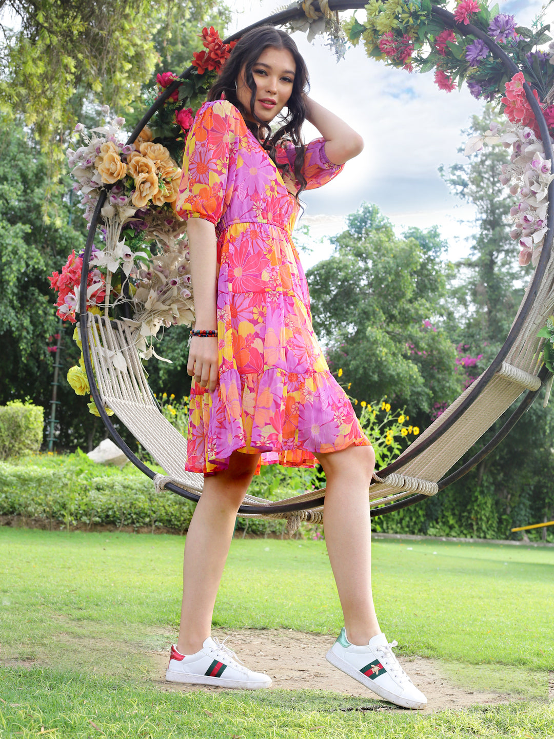 Multi Floral Knee Dress