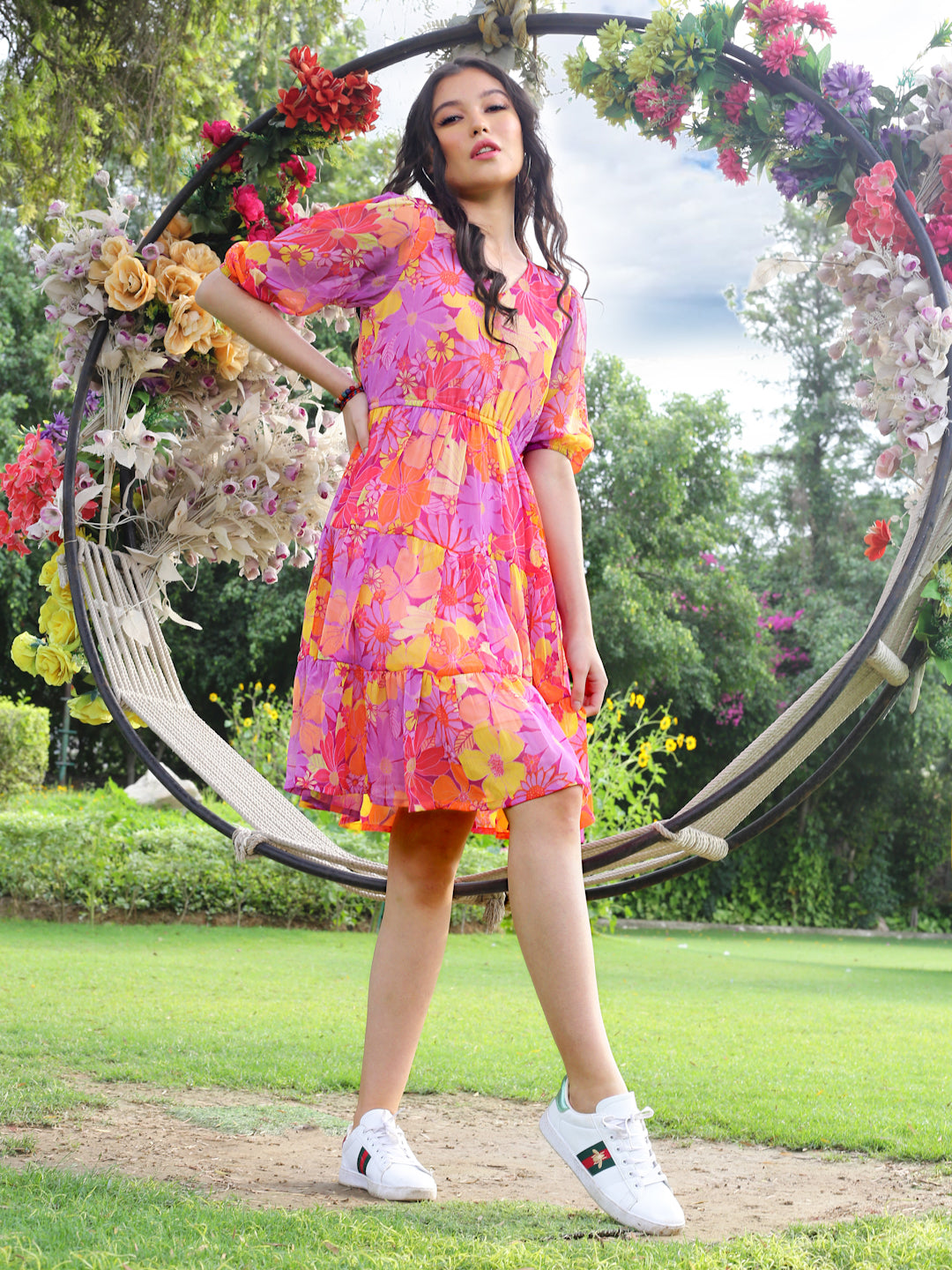 Multi Floral Knee Dress