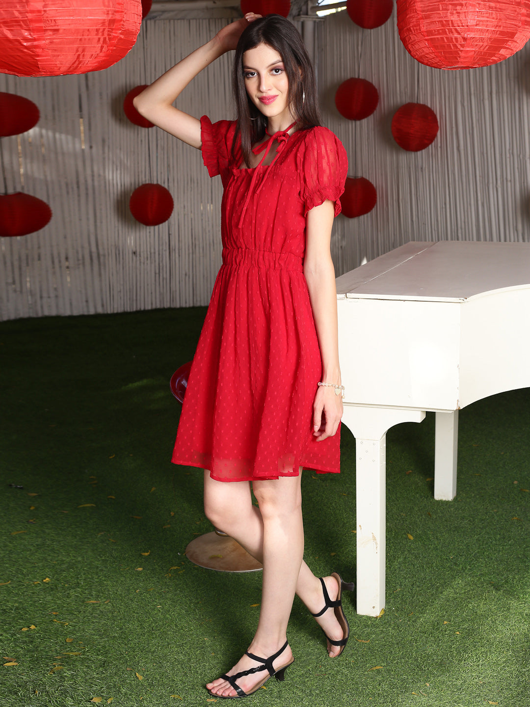 Red Solid Mini Dress