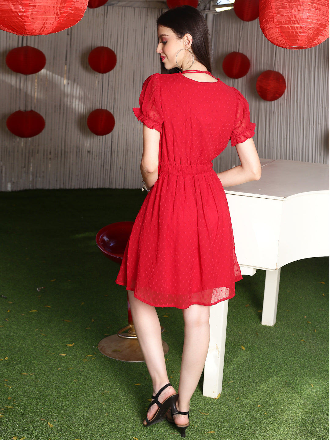 Red Solid Mini Dress