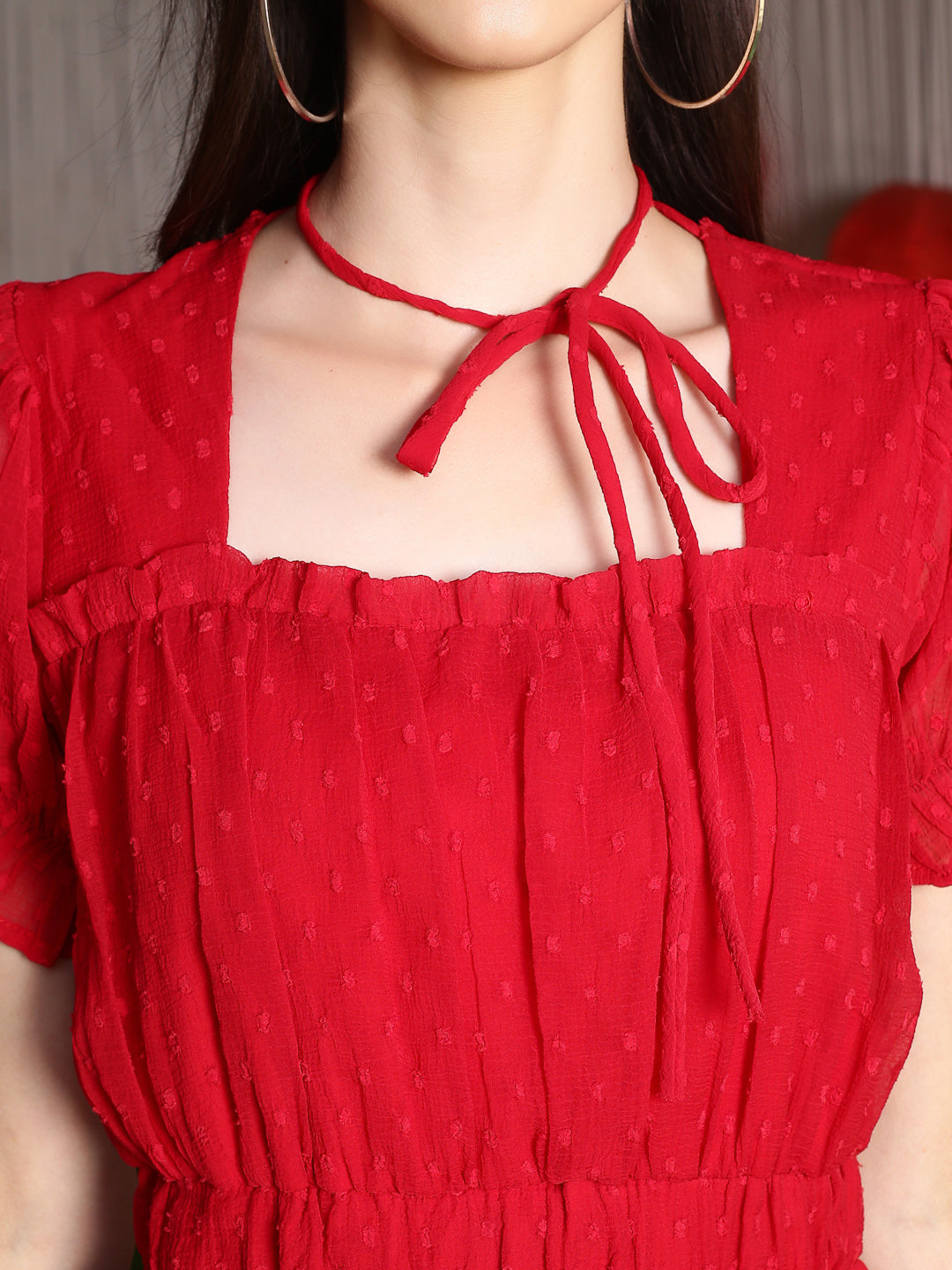 Red Solid Mini Dress