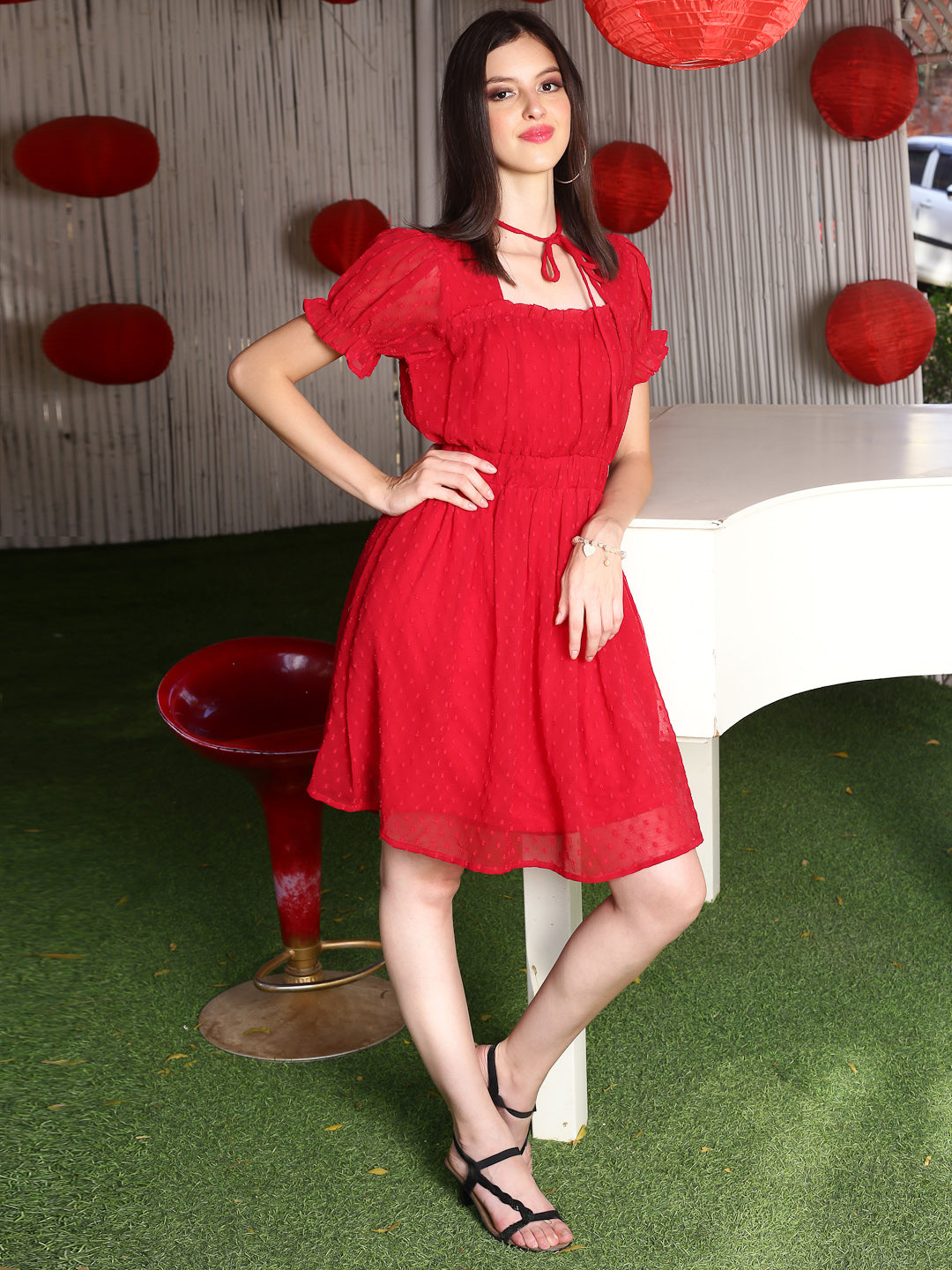 Red Solid Mini Dress