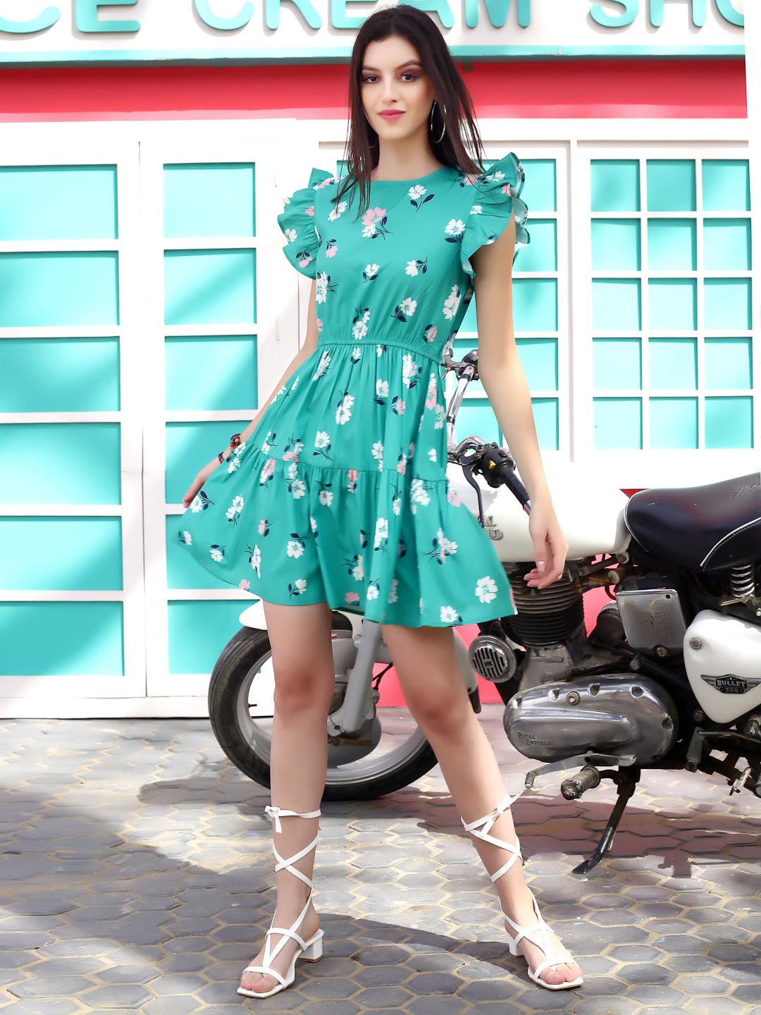 Green floral Mini Dress