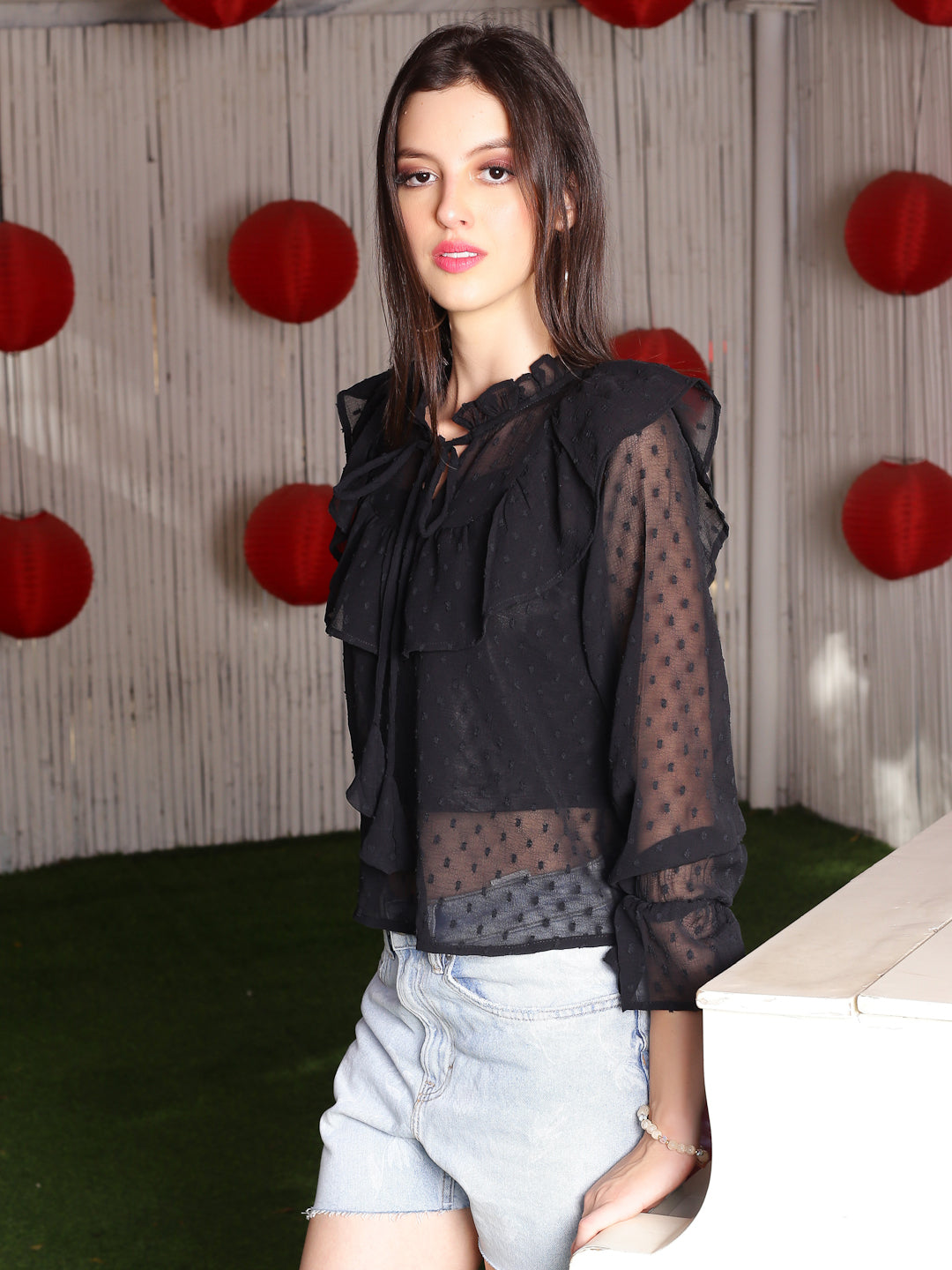 Black Self design Top
