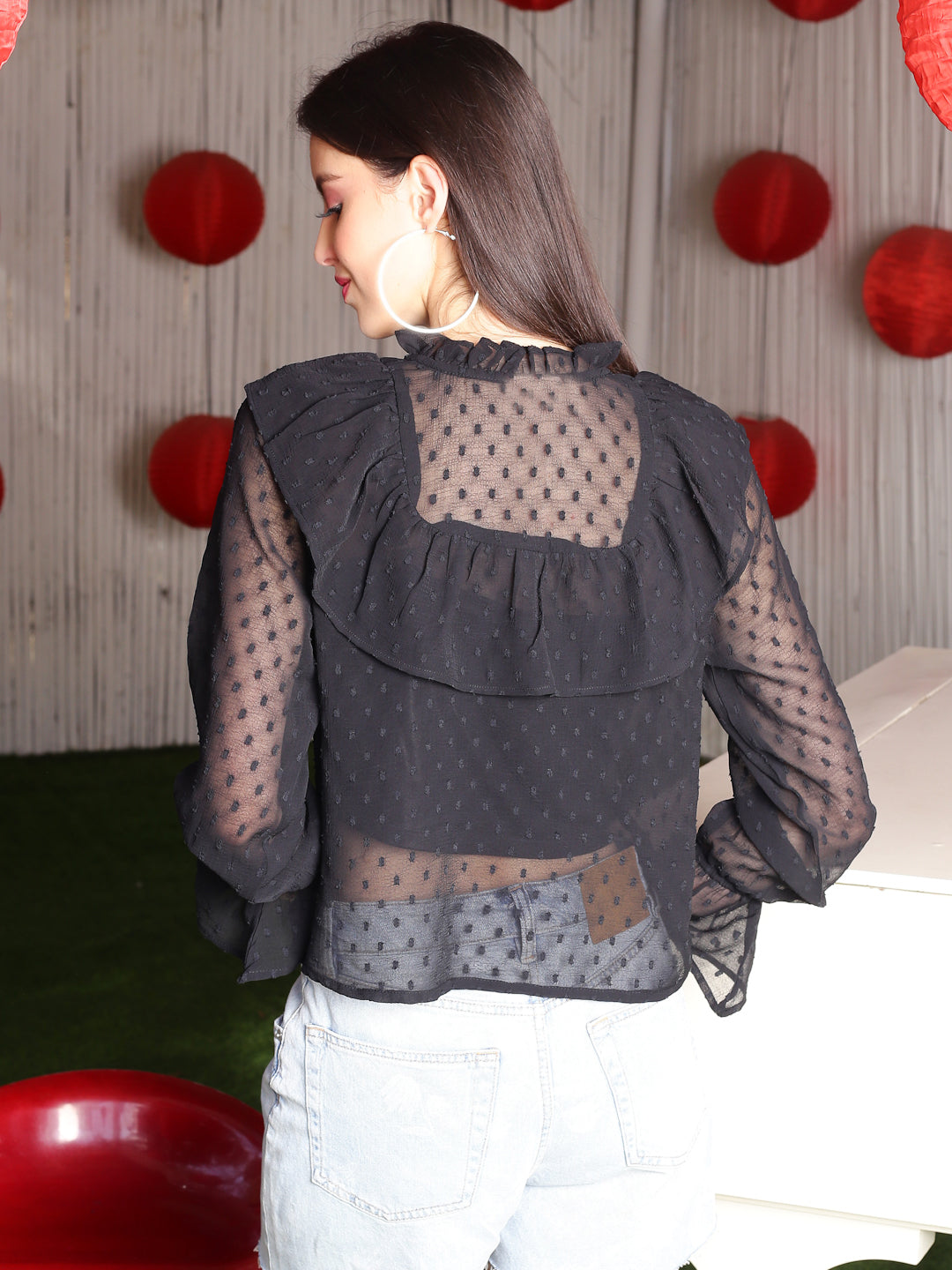 Black Self design Top