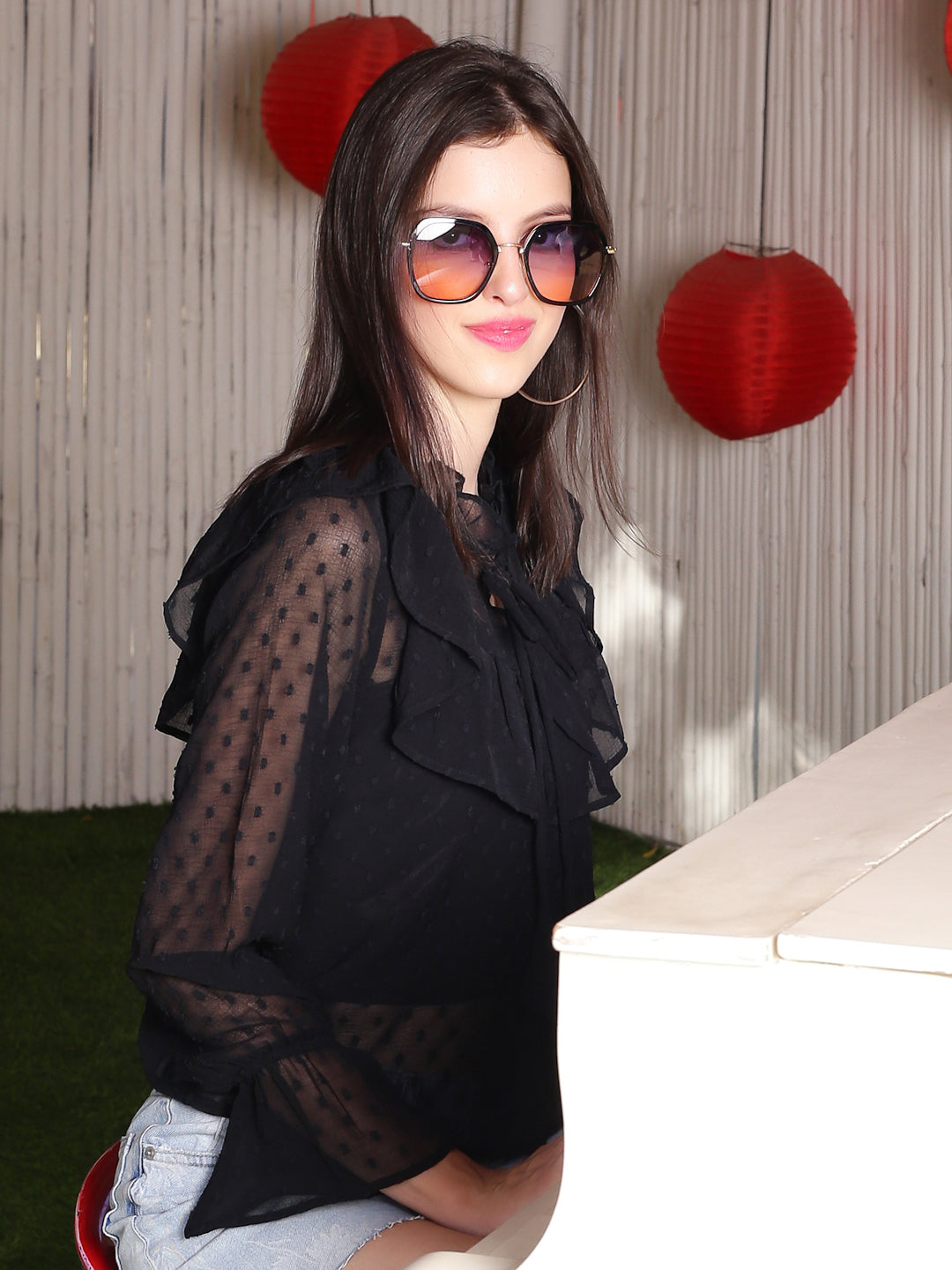 Black Self design Top