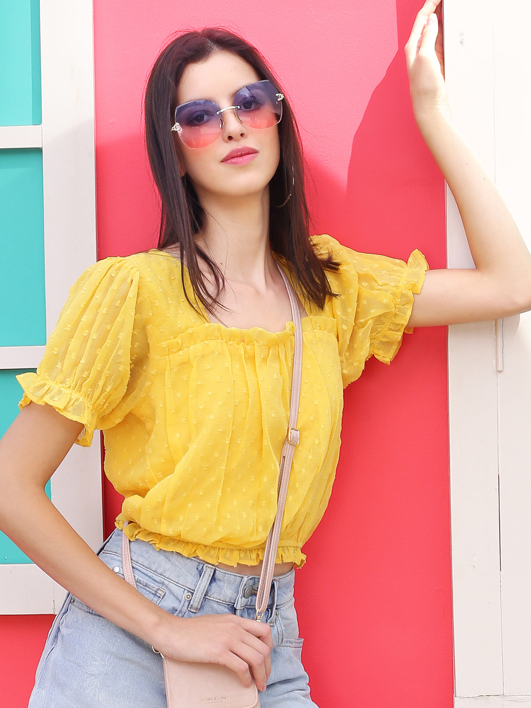 Yellow Solid Crop Top