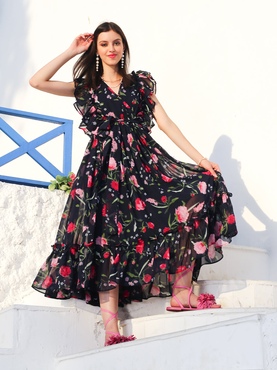 Navy Floral Midi Dress