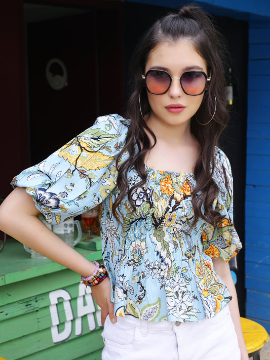 Blue Floral Crop Top