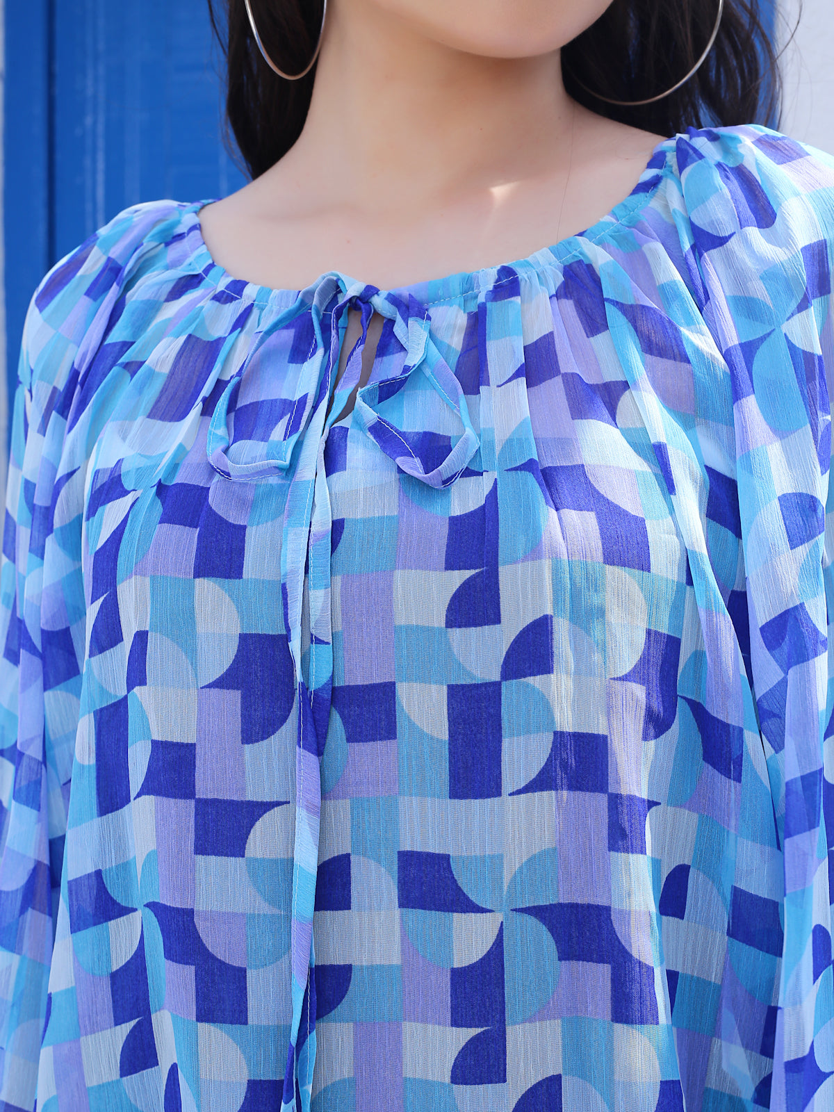 Blue FloralPrint sheer Top