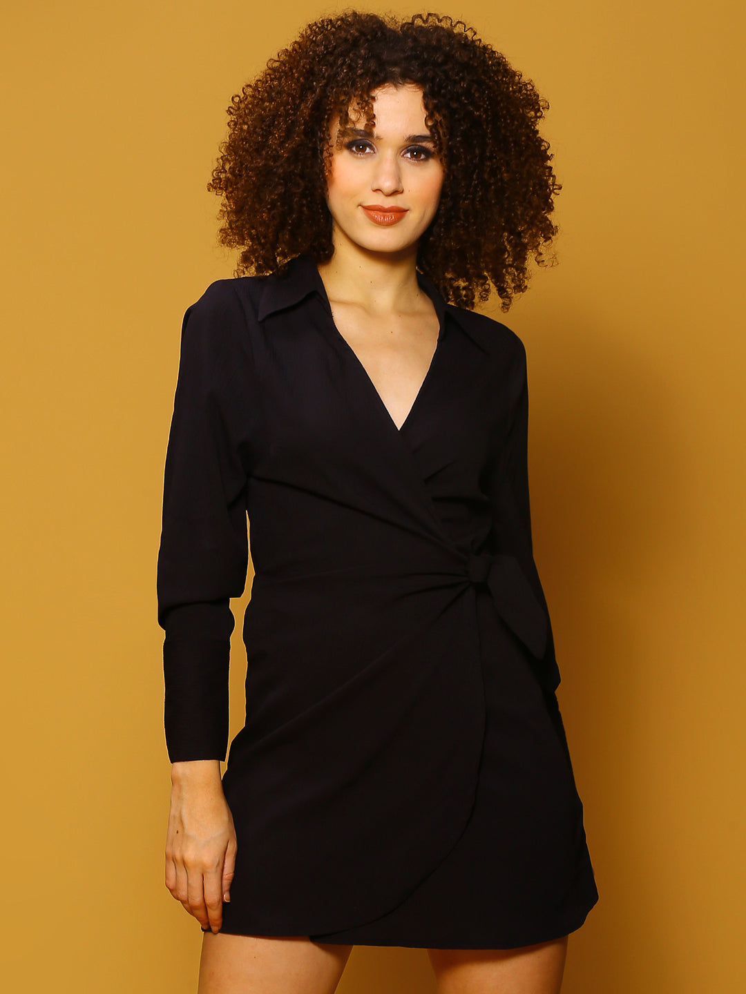 Black Solid Mini Dress
