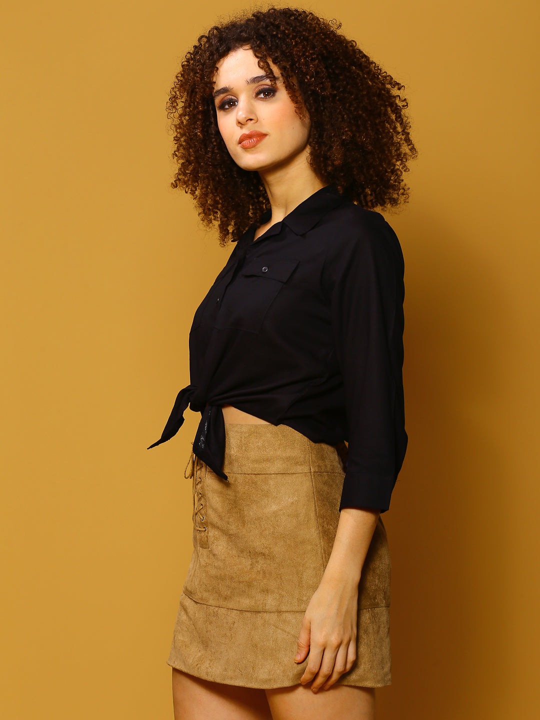 Black Solid Shirt Top