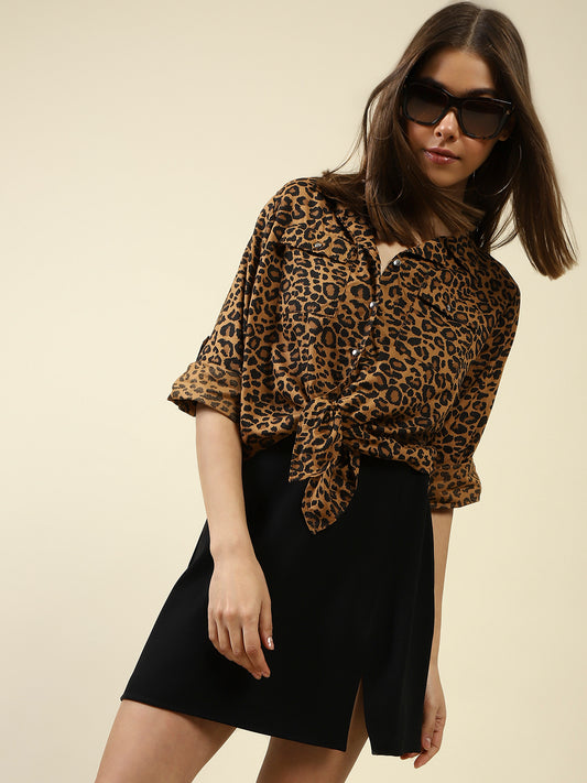 Brown Print Shirt StyleTop