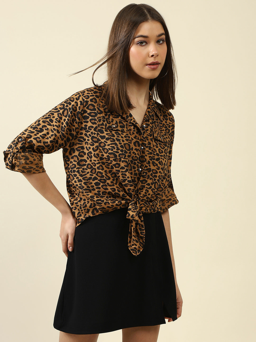 Brown Print Shirt StyleTop