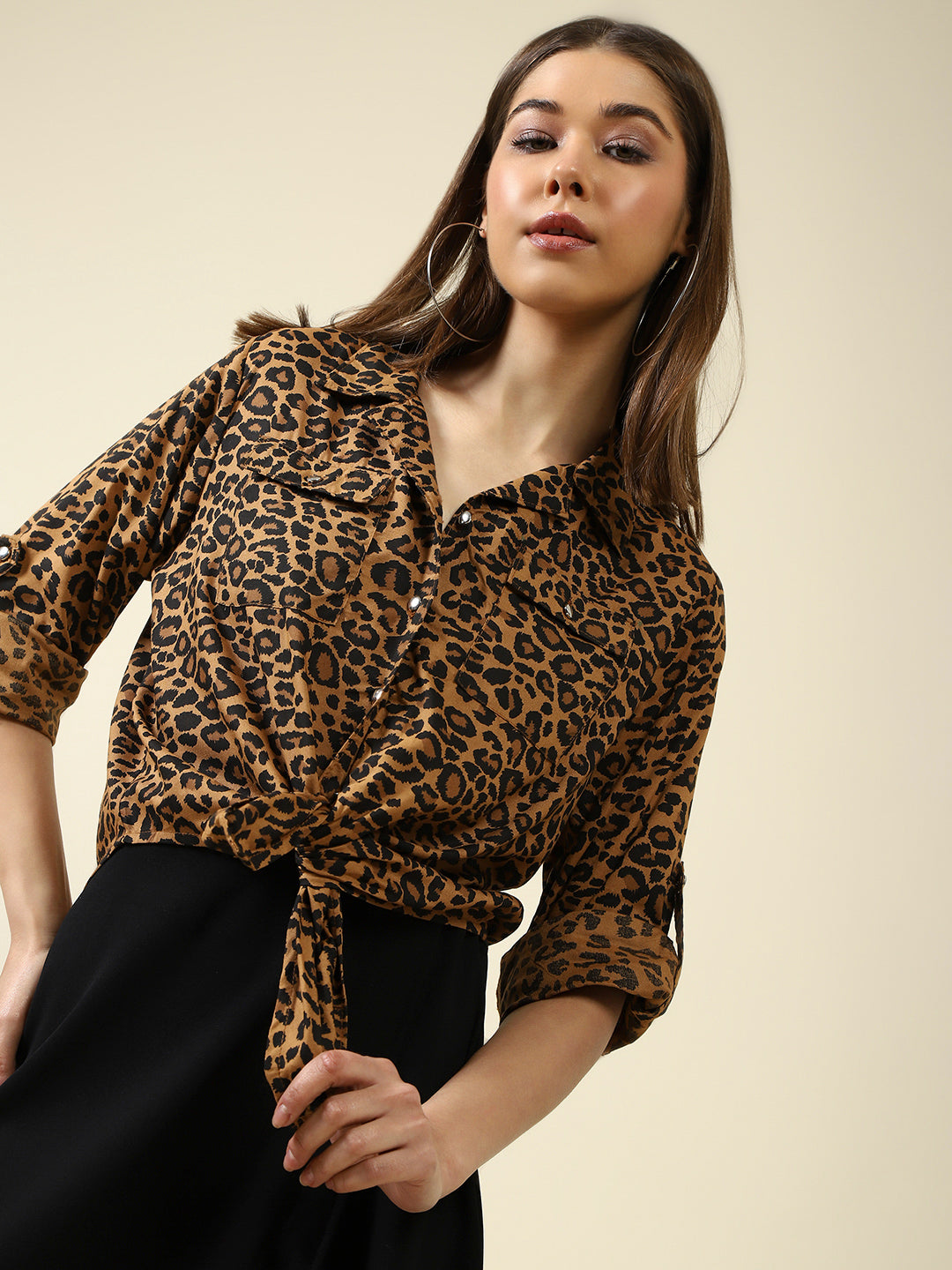 Brown Print Shirt StyleTop