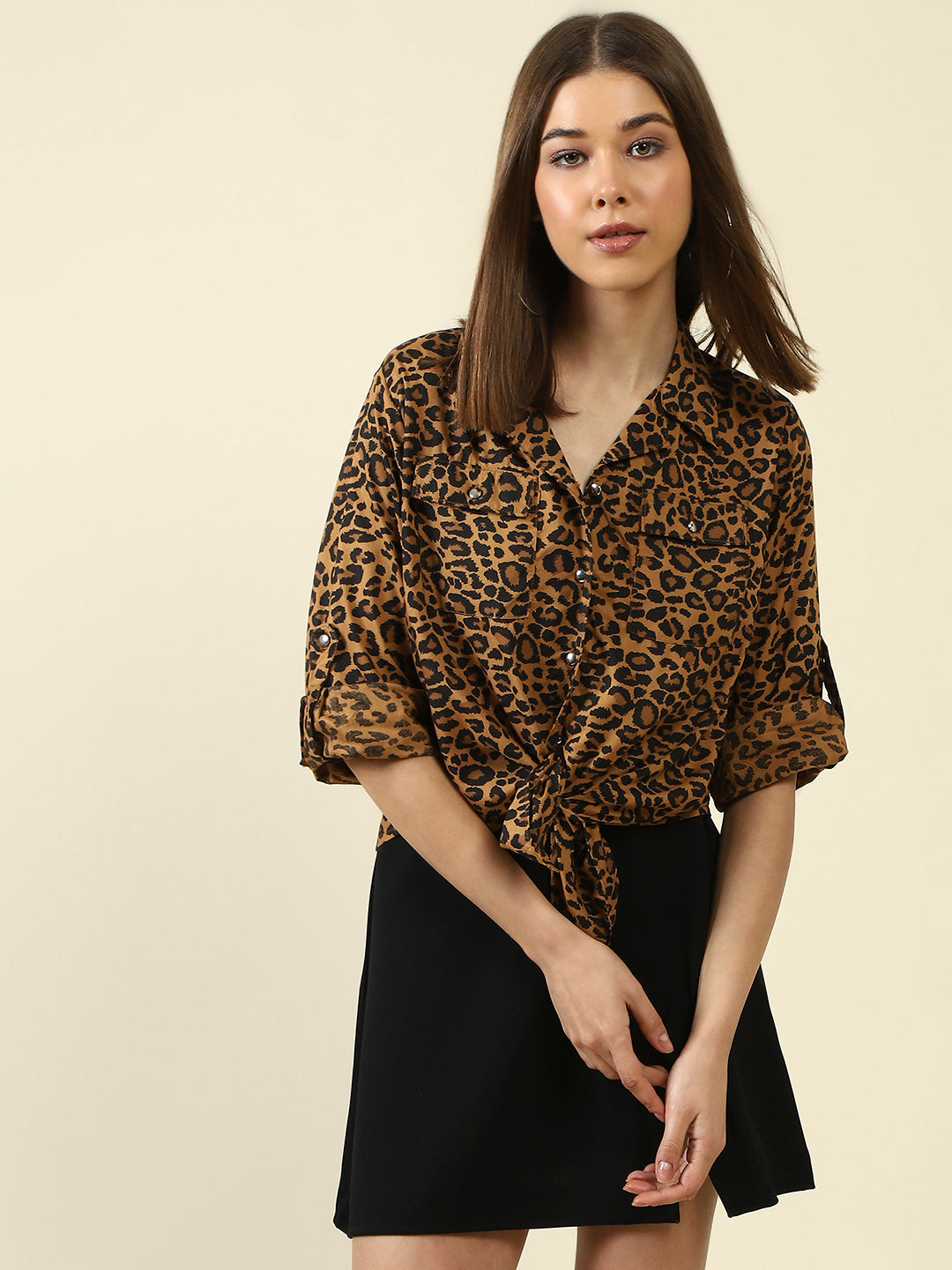 Brown Print Shirt StyleTop