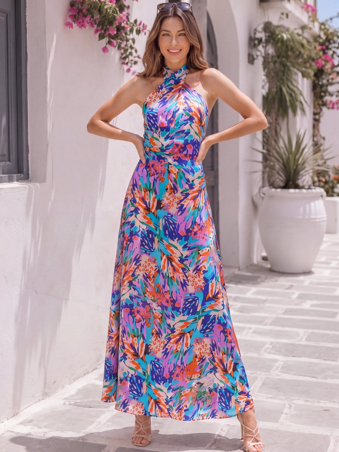 Satin Halter neck maxi dress