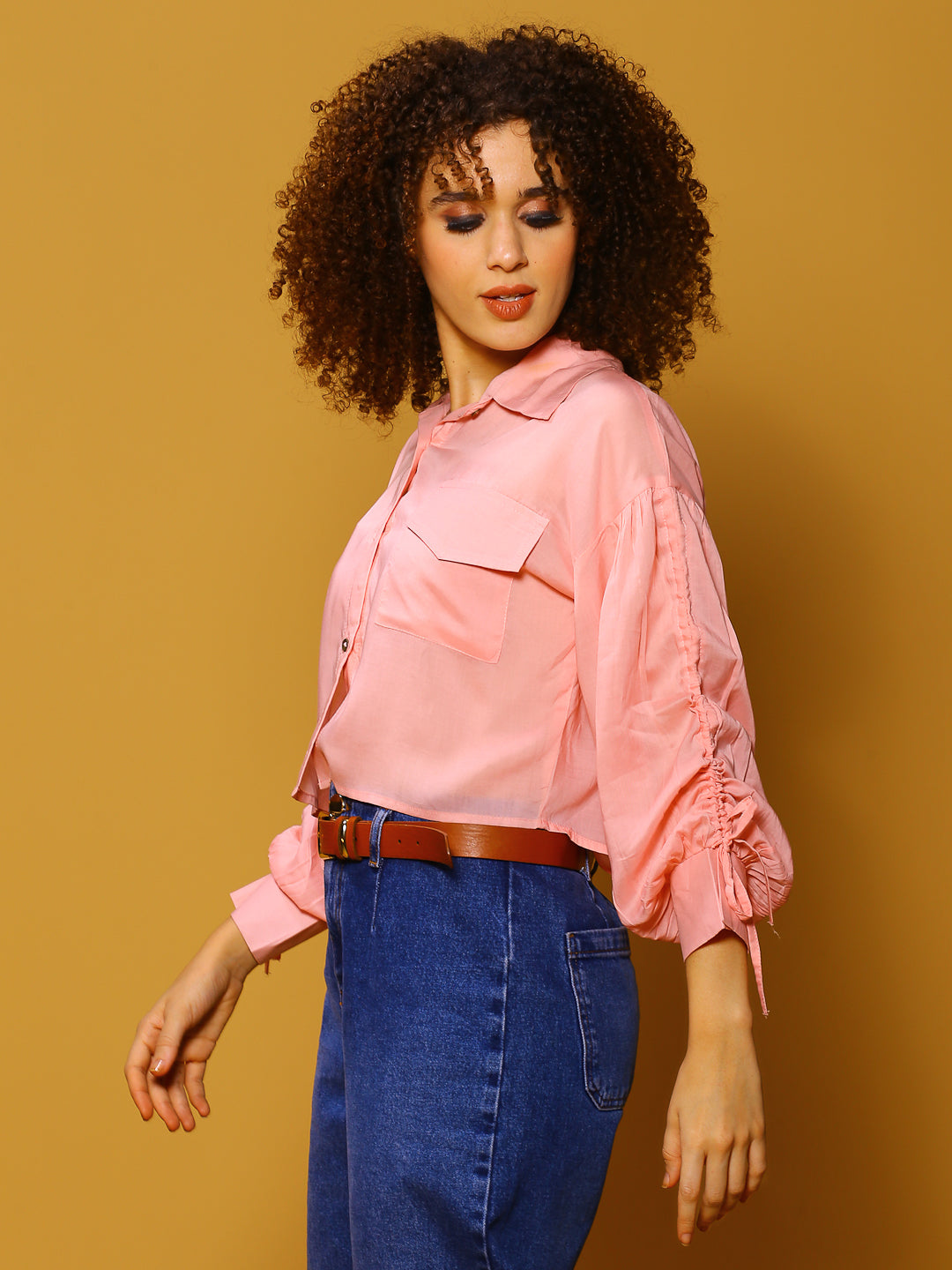 Pink Solid Crop Top