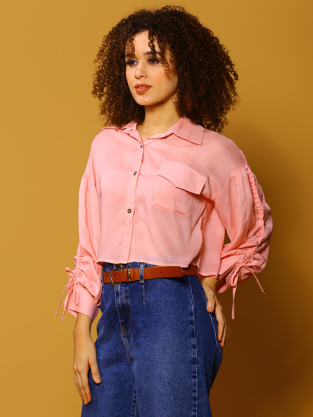 Pink Solid Crop Top