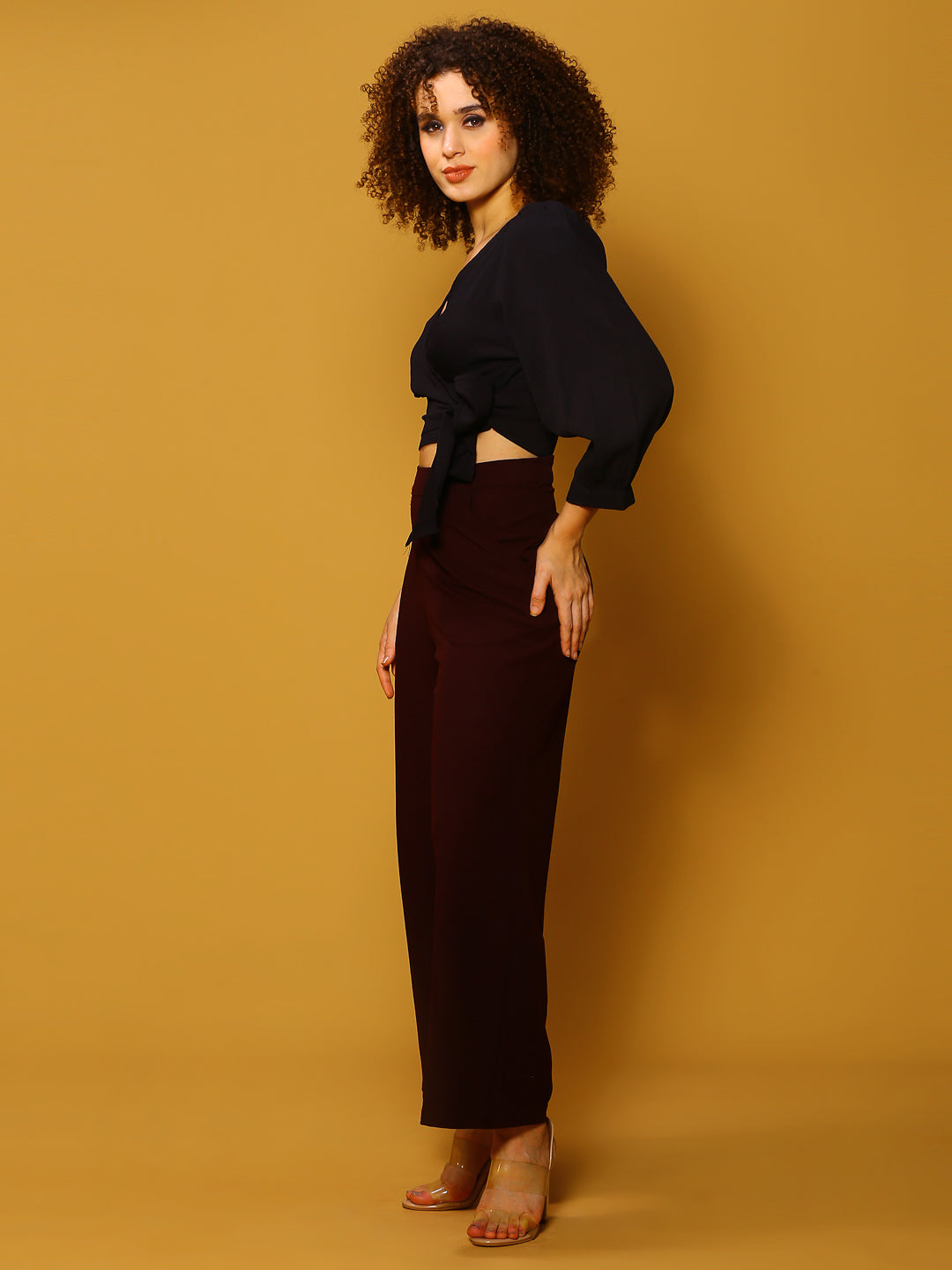 Black Solid Tie Crop Top