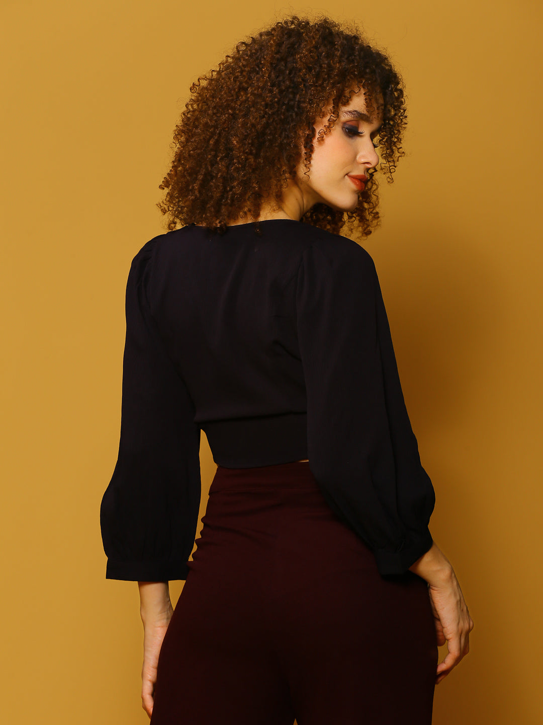 Black Solid Tie Crop Top