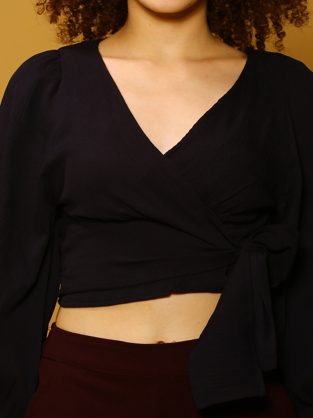 Black Solid Tie Crop Top