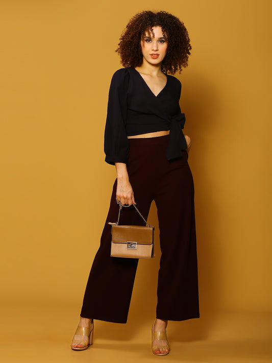 Black Solid Tie  Crop Top