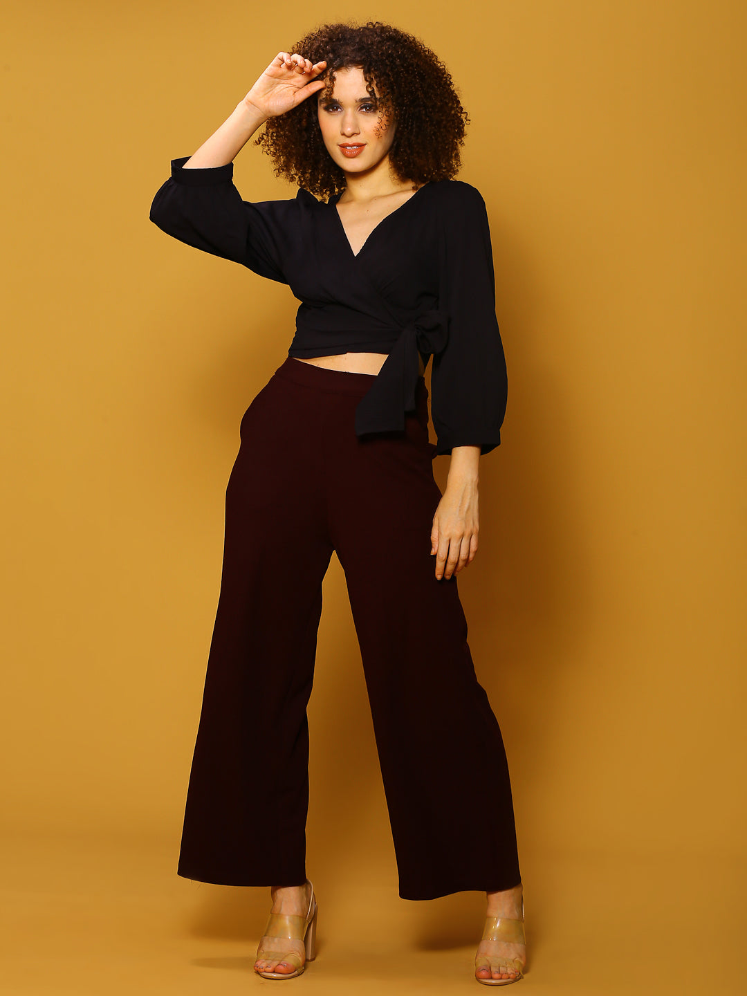 Black Solid Tie Crop Top