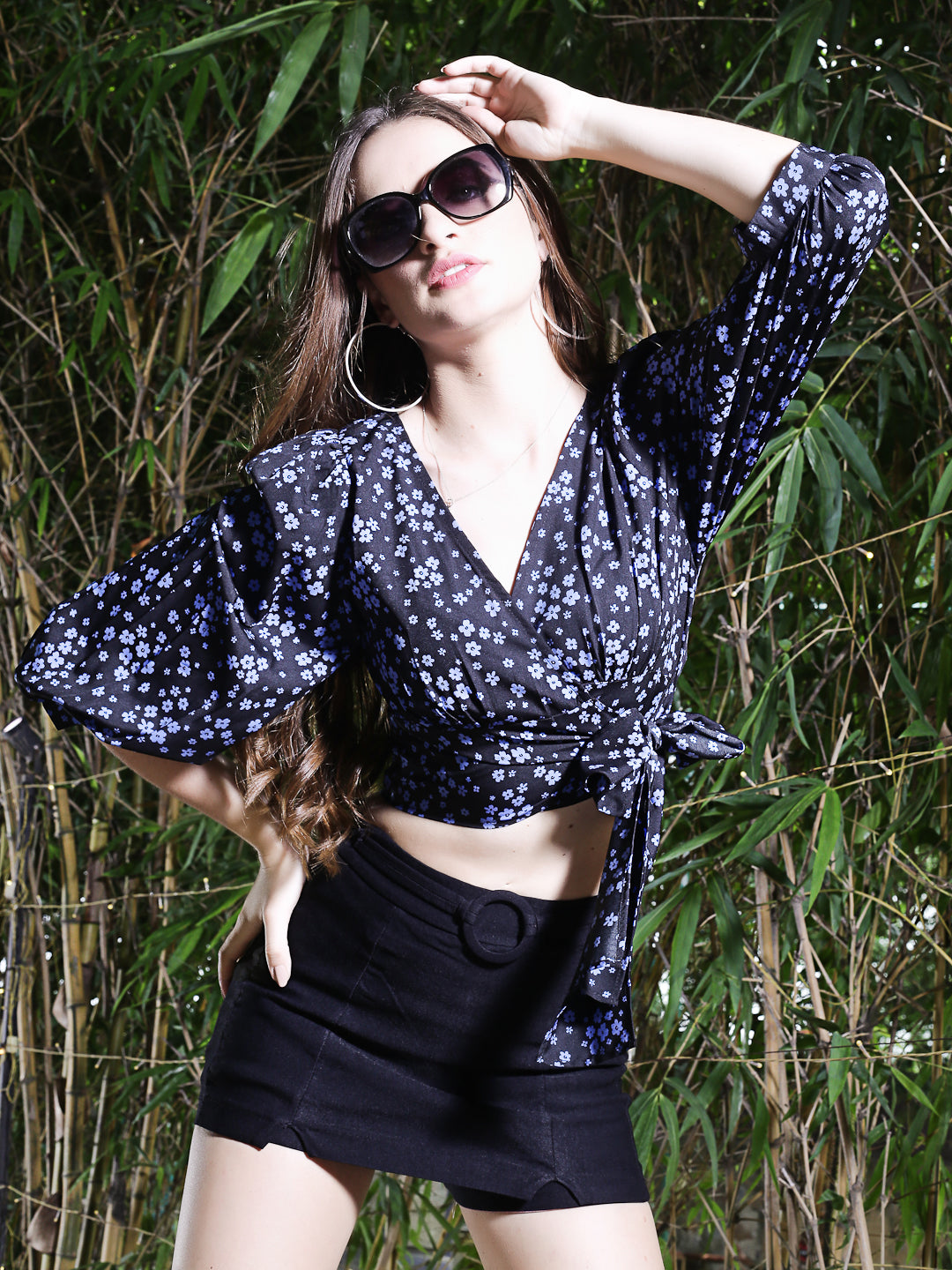 Print Crop Wrap Top