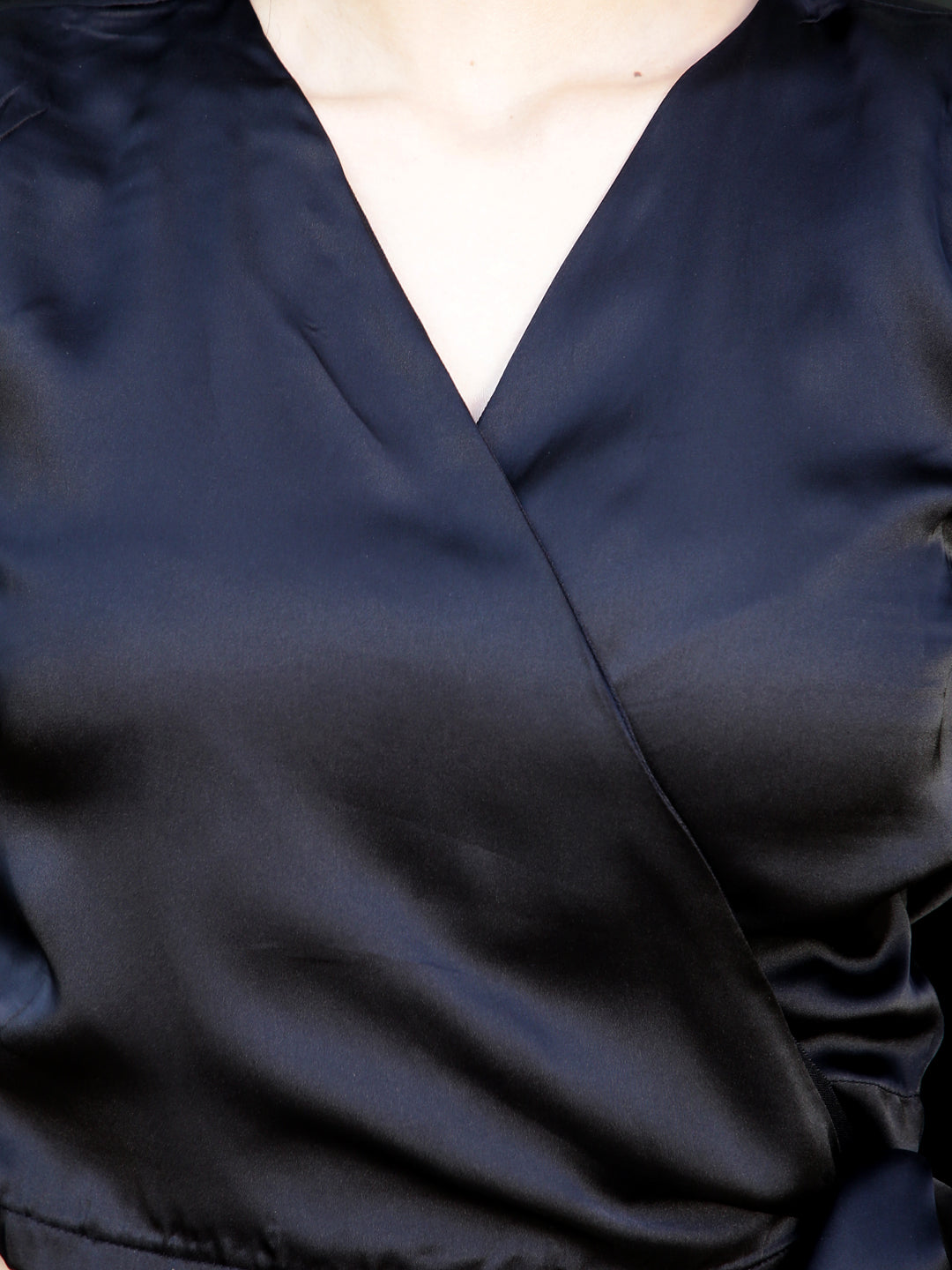 Black Solid Wrap Crop Top
