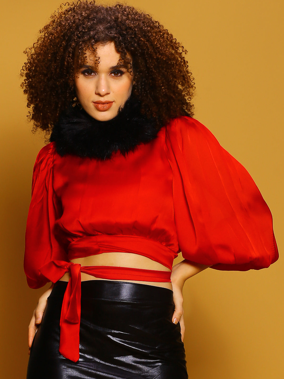 Red Solid Crop Top