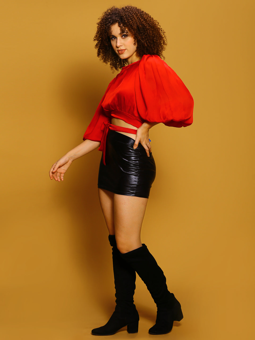 Red Solid Crop Top