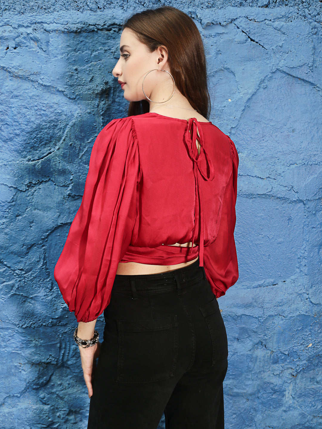 Red Solid Tie-Up Crop Top
