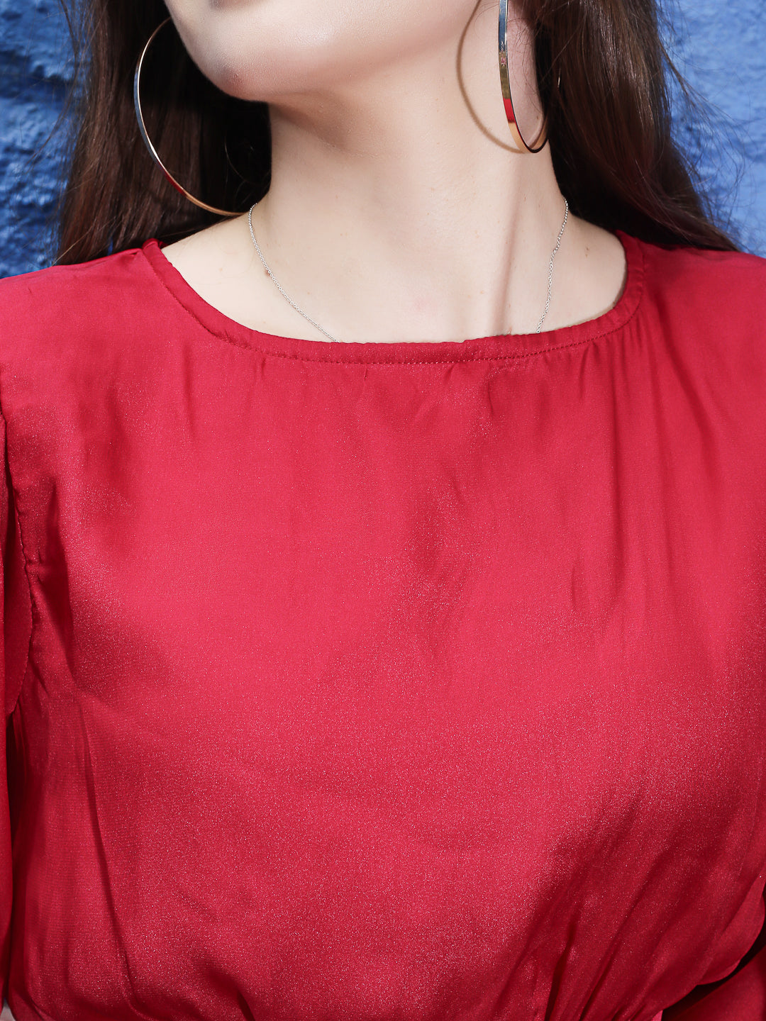 Red Solid Tie-Up Crop Top