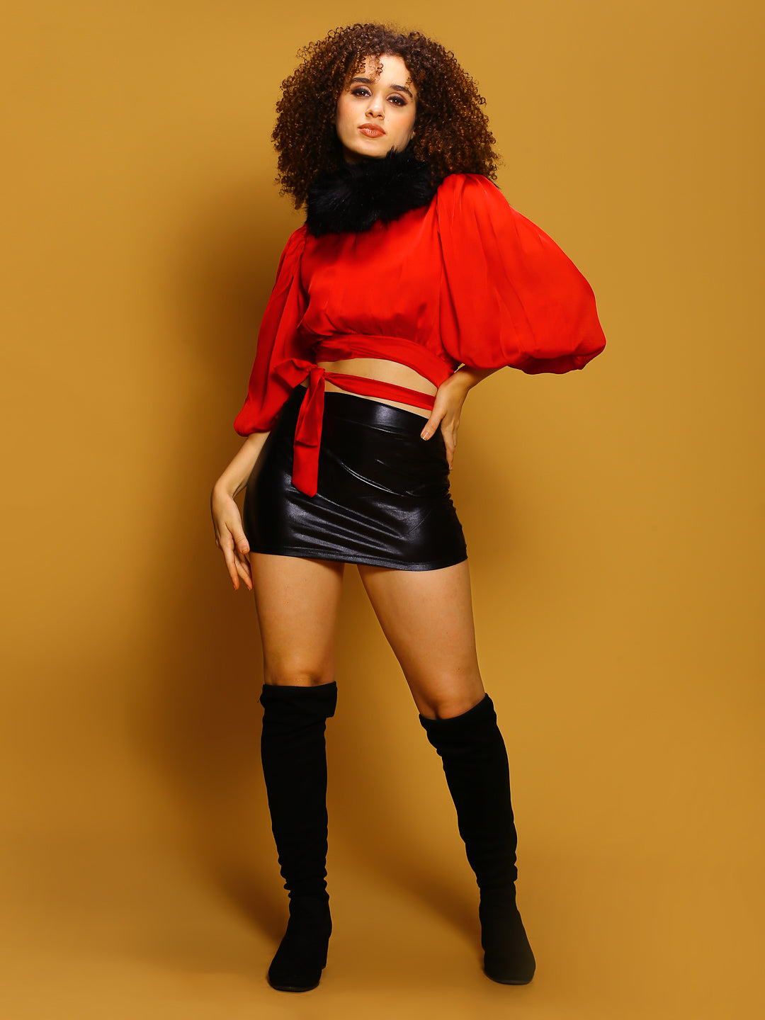 Red Solid Crop Top