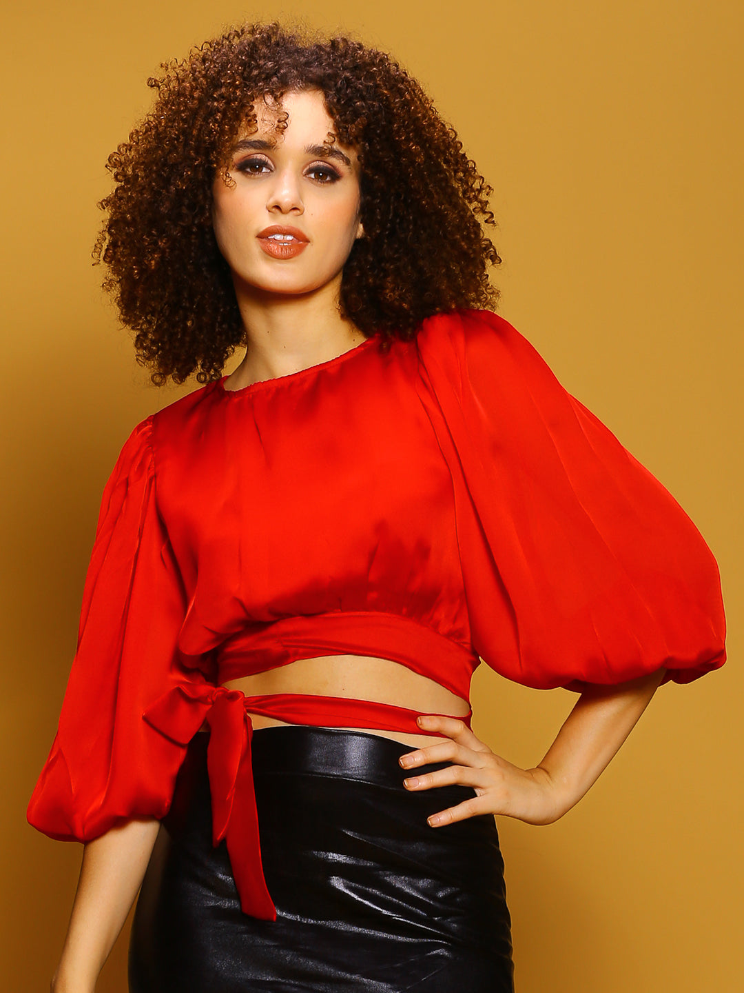 Red Solid Crop Top
