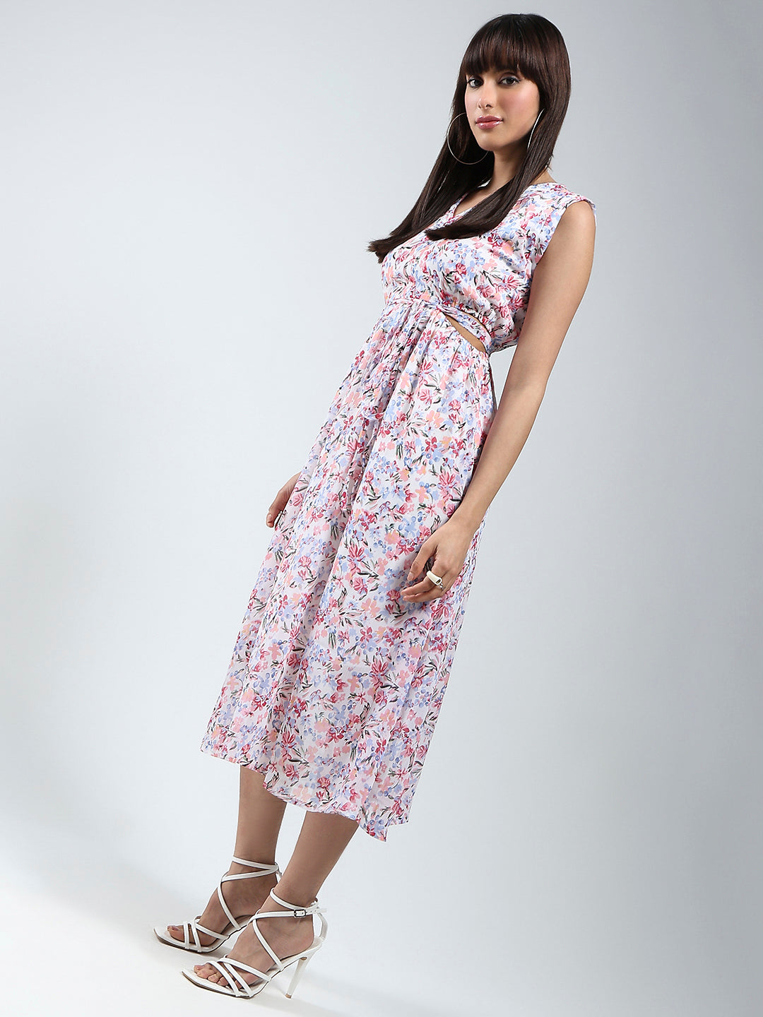 White Floral Midi Dress