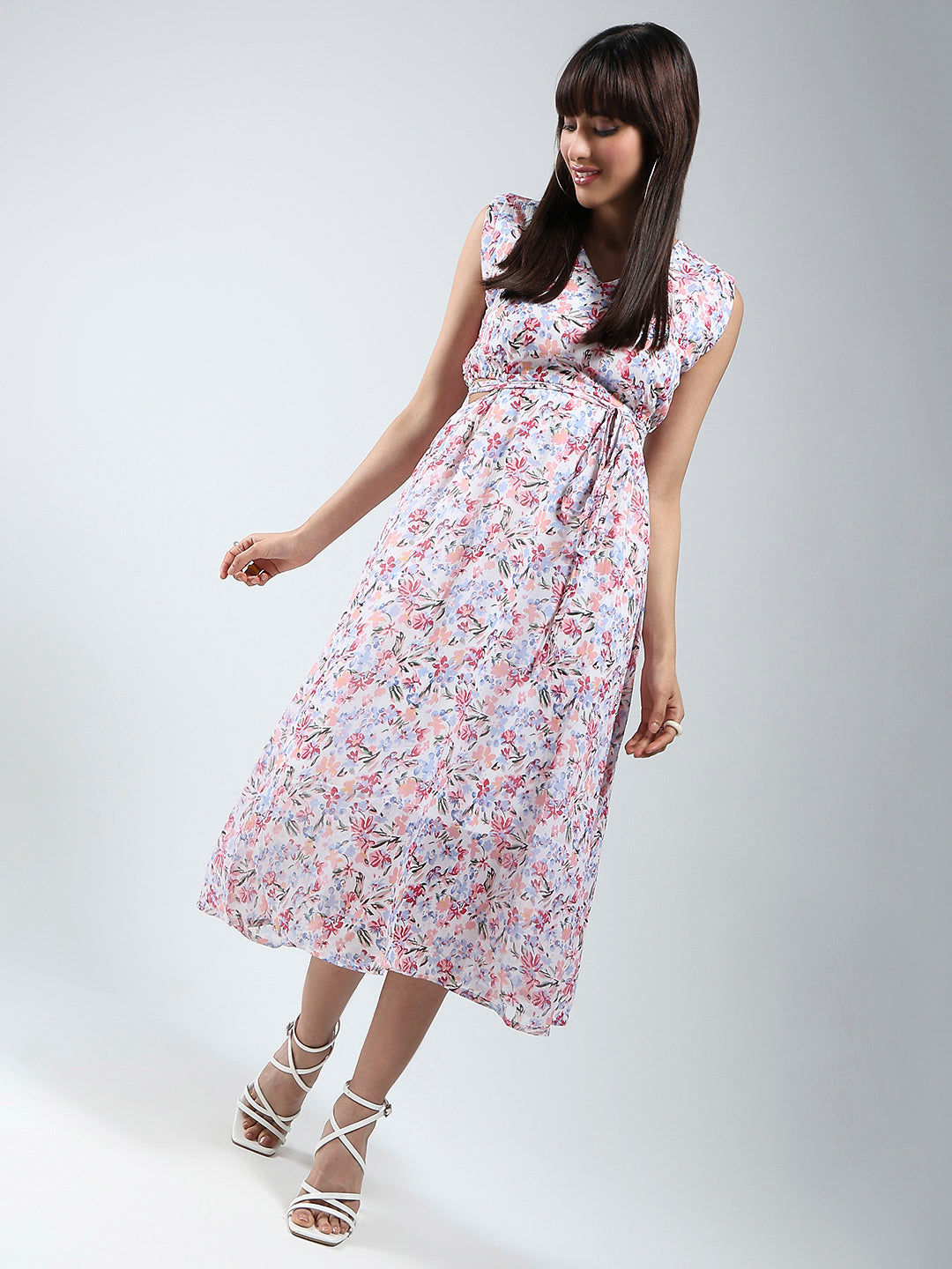 White Floral Midi Dress
