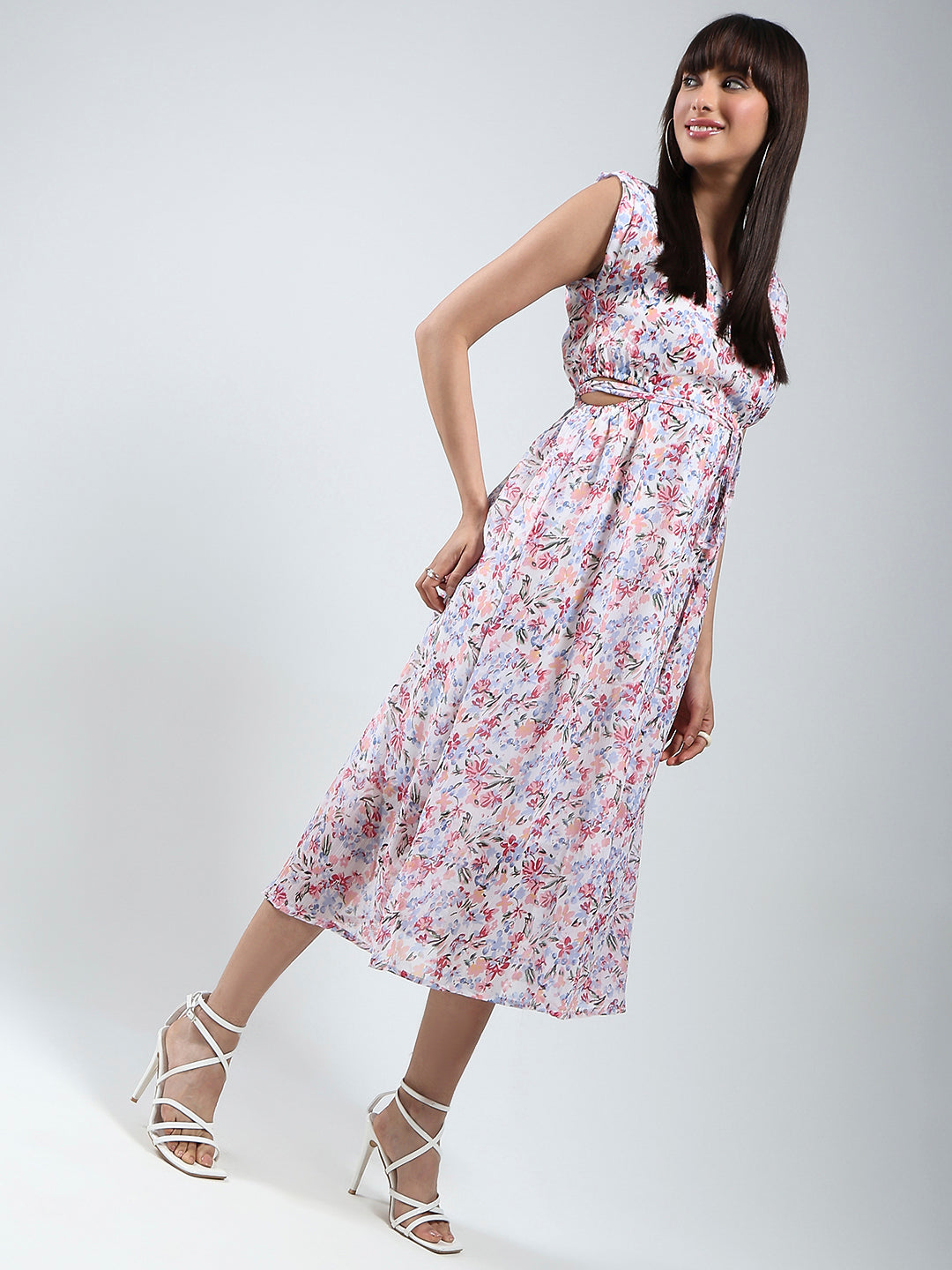 White Floral Midi Dress