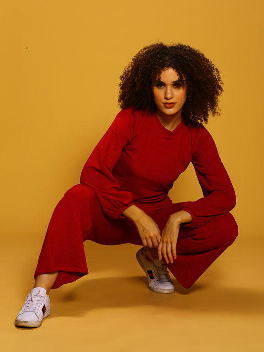 Red Textured knit top