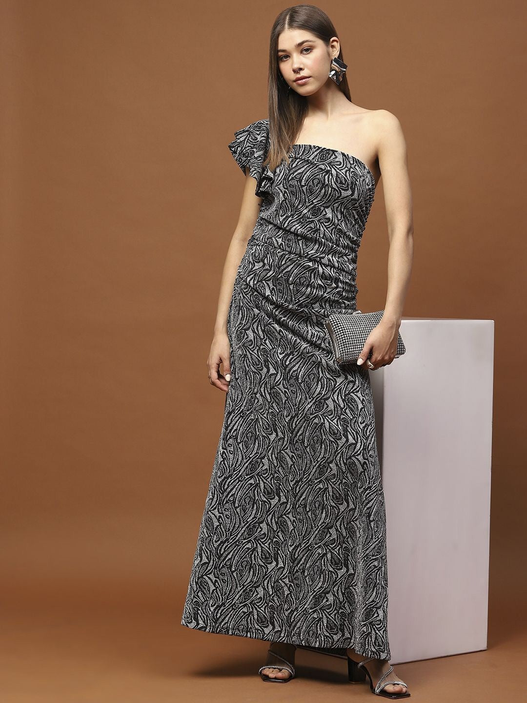 lurex party dress Lurex Long Sleeve Dress - Black