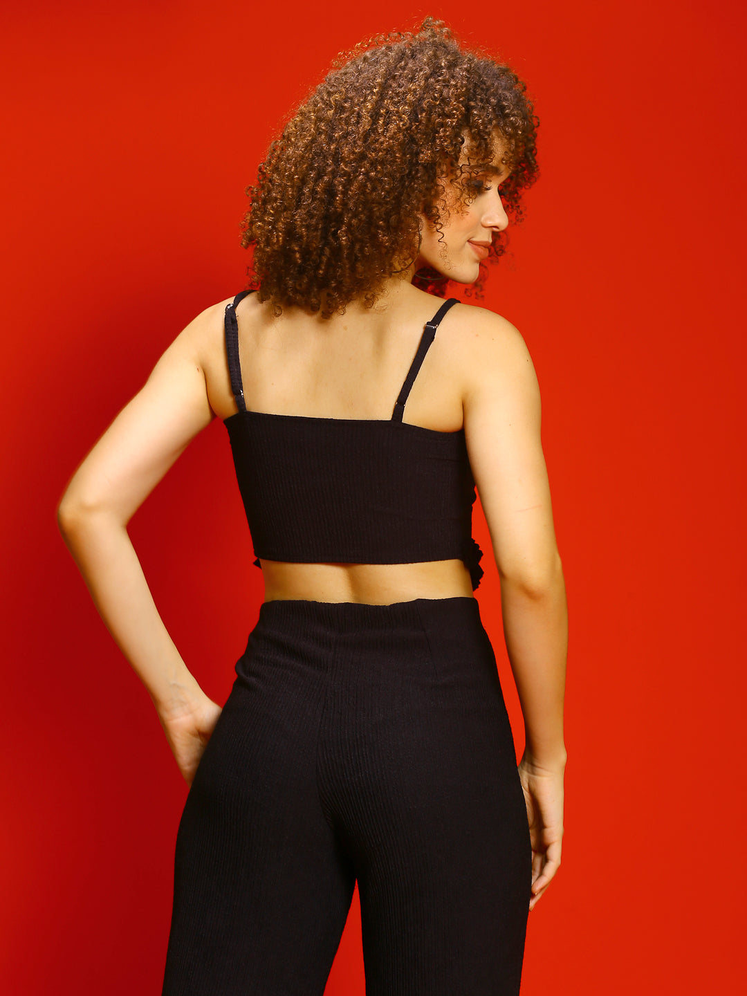 Black Ruffled strapy crop